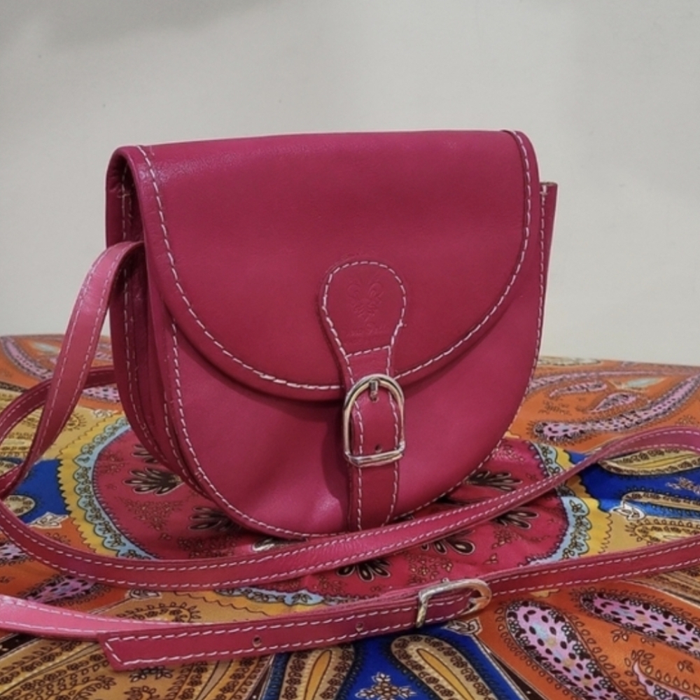 Pink Leather Crossbody Mini Bag Made In Italy